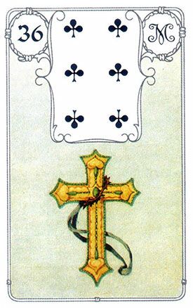36. Kreuz - BEDEUTUNG: Schicksal, Karma, Zukunft, Belastungen, Last, Bürde, Unausweichliches, Auflösung, Erlösung, Religion, Glaube 36. Kreuz - Lenormandkarten