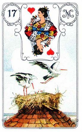17. Storch - BEDEUTUNG: Veränderung, Umzug, Umwälzung, Umwandlung, Umbruch in geistigen Dingen 17. Storch - Lenormandkarten