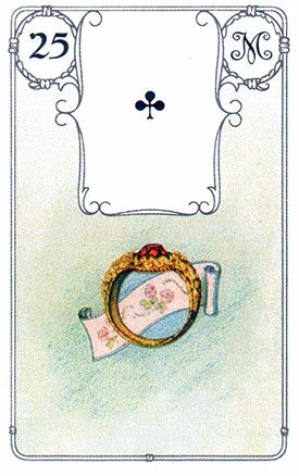 25. Ring - BEDEUTUNG: Ehe, Verbindung, Heirat, Beziehung, Vertrag, Verpflichtung, Vereinigung, Zyklus, Bindung, Versprechen, Ehrenwort, Wiederholung 25. Ring - Lenormandkarten