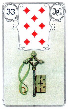 33. Schlüssel - BEDEUTUNG: Aufschließen, Erschließen, Erfolg, Erfüllung, Neubeginn, Lösung, Entdeckung, Offen, Versicherung, Sicherheit, Erkenntnisse, Handlung, Aktion, Vorgehen, Tat, Gelingen, Ausführung 33. Schlüssel - Lenormandkarten